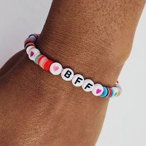 Handmade Heart Clay Bead Bracelet With The Letters BFF